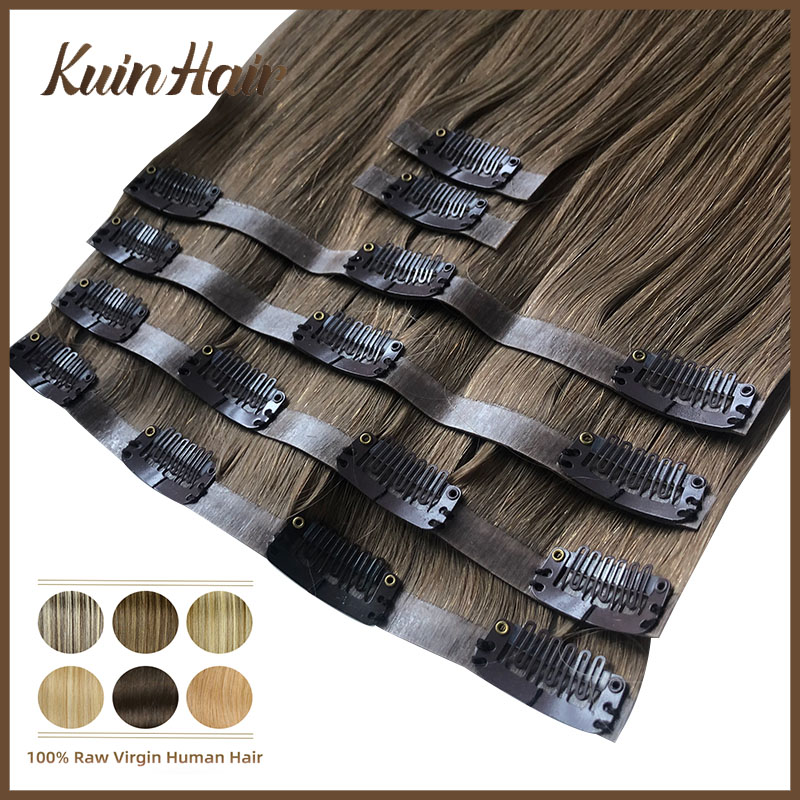 Seamless Clip In Hair Extensions Human Hair - Düz Görünmez PU Klip Tam Kafa