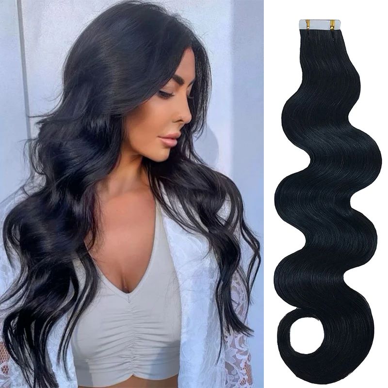 Invisible Tape In Extensions Real Hair - İnsan saç uzatma uzun vücut dalga