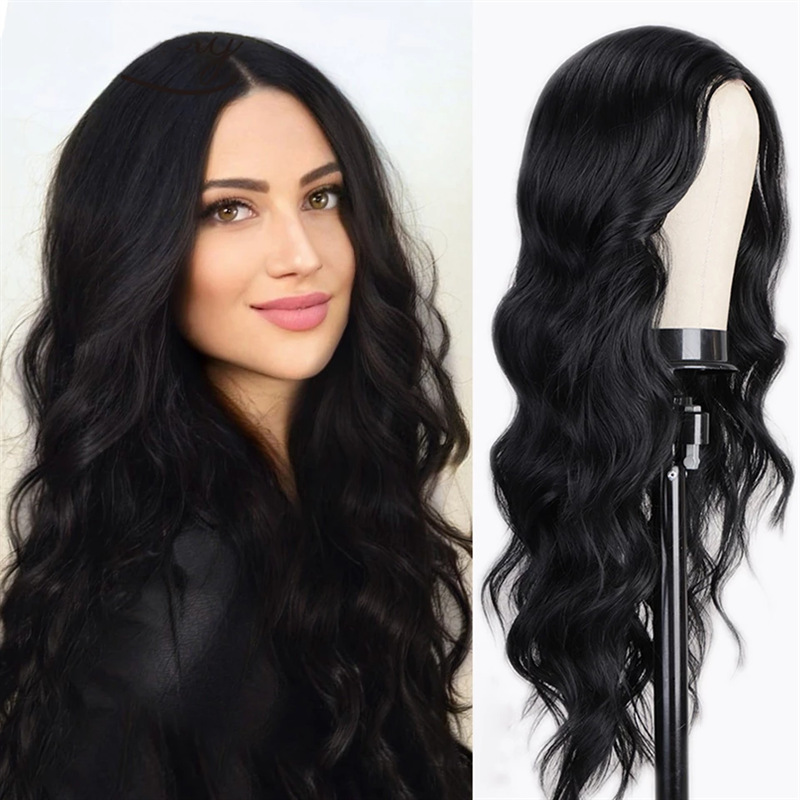 Synthetic Wigs - Moda Siyah Sentetik Peruk Büyük Dalgalar