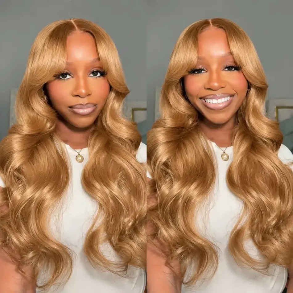Hd Lace Frontal Wig Human Hair Pre Plucked - Bal Sarısı Peruk, Dalgalı Model, 13x6